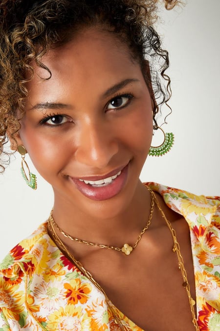 Link chain with flower Gold Color Stainless Steel