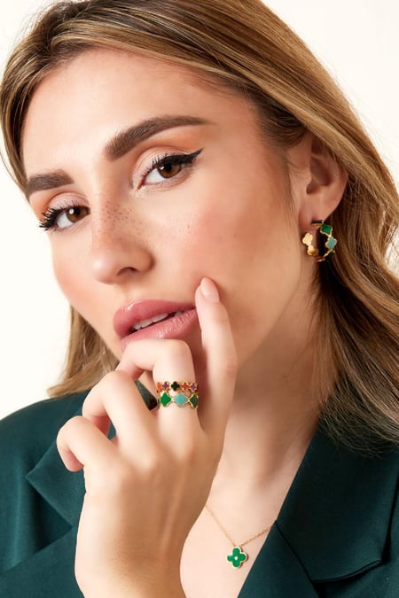 Ring clover colorful Purple Stainless Steel One size