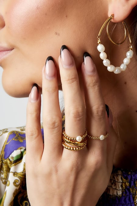 Elastic ring with pearl Gold Color Pearls One size