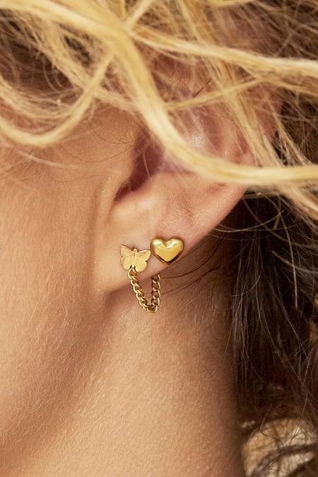 Earrings Bold Heart Gold Color Stainless Steel