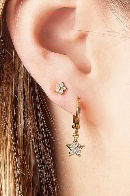 Piercing Tiny Flower Silver Color Copper