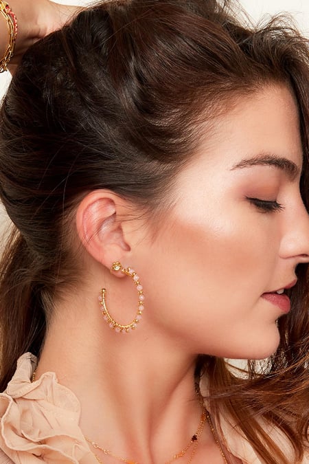 Earrings beaded hoops Black Copper