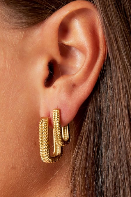 Woven Rectangle Earrings Gold Color Stainless Steel