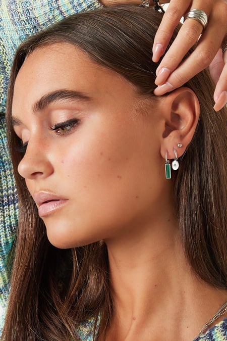 Boucles d'oreilles barre verte Acier inoxydable