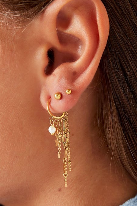 Shooting Stars and Pearl Earrings Gold Color Stainless Steel