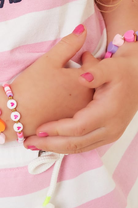 Kids - pink hearts bracelet - Mother-Daughter collection Rose polymer clay