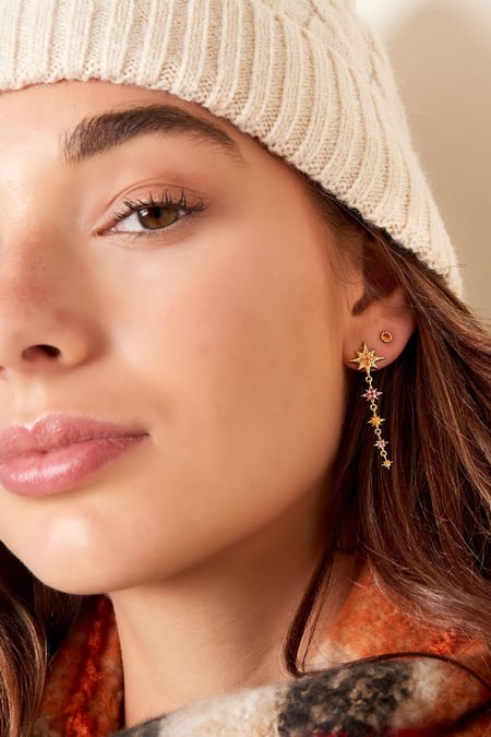 Earrings five stars - Sparkle earrings Silver Color Copper