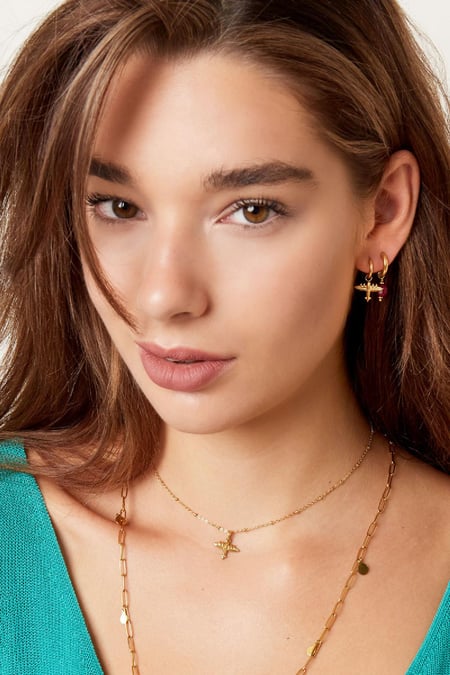 Earrings with airplane charm Silver Color Stainless Steel