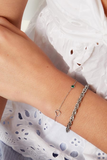 Birthstone bracelet January silver color Red Stainless Steel