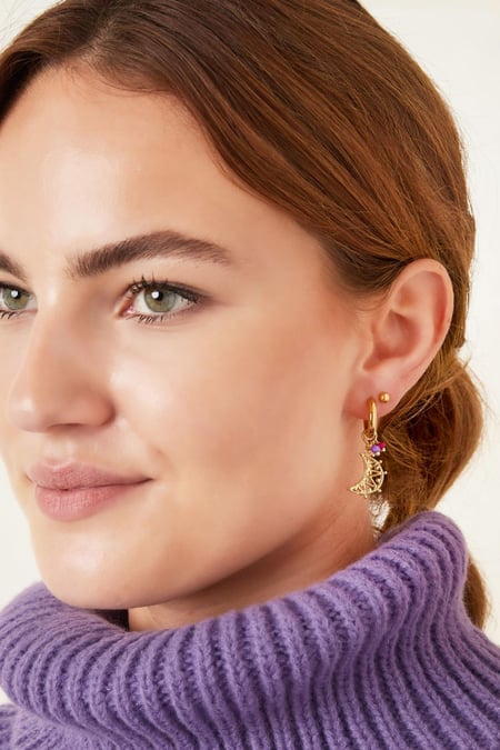 Earrings with moon and beads Gold Color Stainless Steel