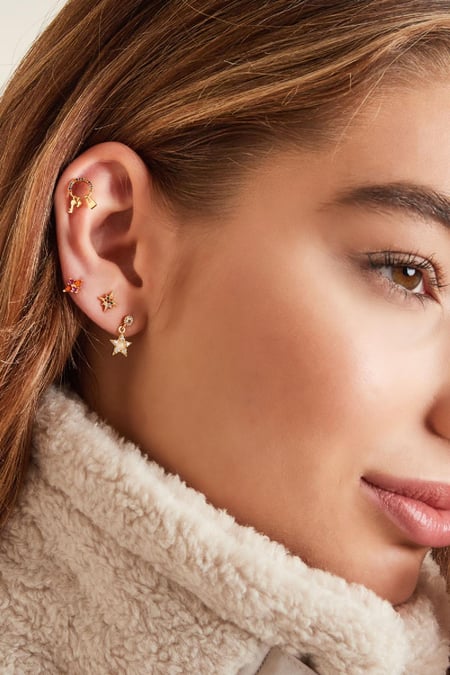 Piercing small flower - Sparkle collection Orange & Gold Color Copper