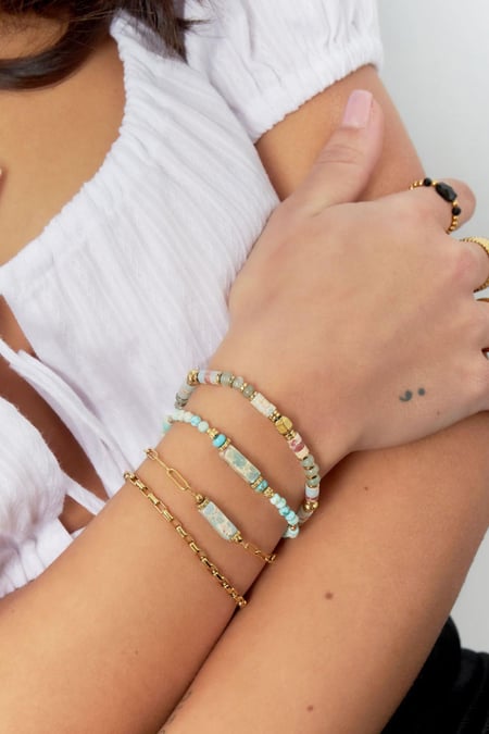 Link bracelet with stone pendant - Natural stones collection Pink & Gold Color Stainless Steel