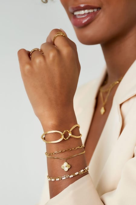 Fabric bracelet clover Pink & Gold Color Stainless Steel