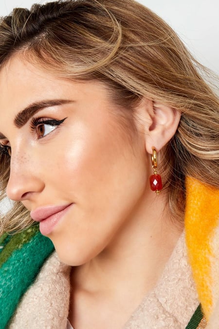 Earrings with rectangular pendant Black & Gold Color Stainless Steel