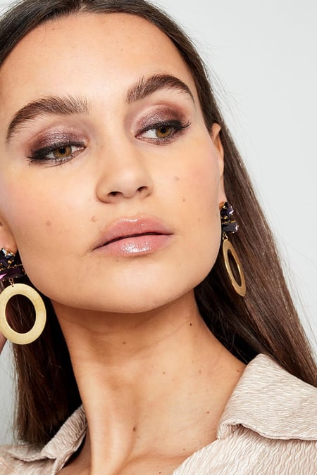 Boucles d'oreilles rondes avec perles de verre Gris et argent Acier inoxydable