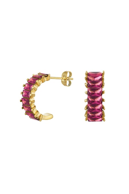 Earrings zircon party Fuchsia Stainless Steel 2