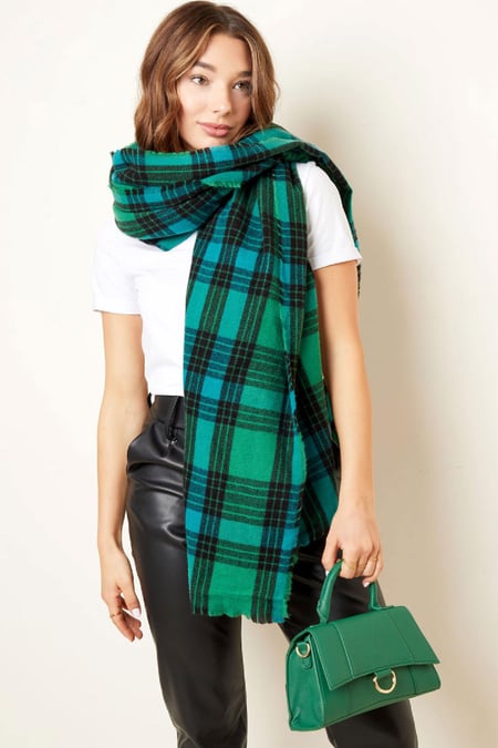 Scarf checkered print Fuchsia Polyester