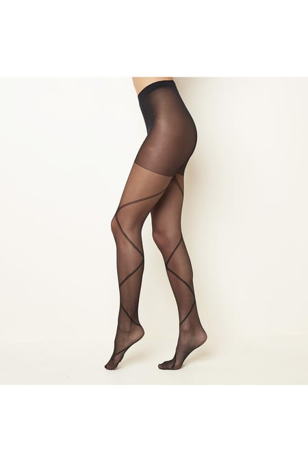 Pantyhose Diamond Pattern Black Nylon S/M 2