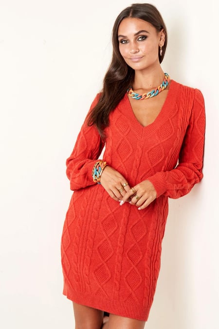 Robe pull col V en maille Violet S/M