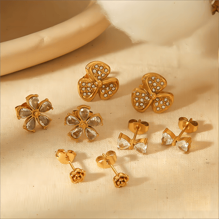 1 pair of exquisite and simple  gold-plated stainless steel diamond bow rose earrings for women's daily wear 2
