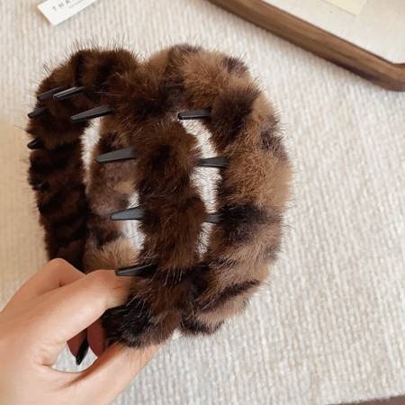 1 Stück Vintage Plüsch Stirnband mit Leopardenmuster