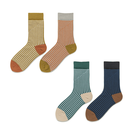 1 paire de chaussettes mi-mollet rétro en coton à rayures pour femme 2