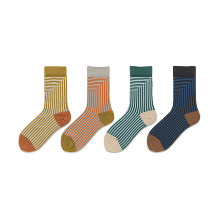 1 paire de chaussettes mi-mollet rétro en coton à rayures pour femme