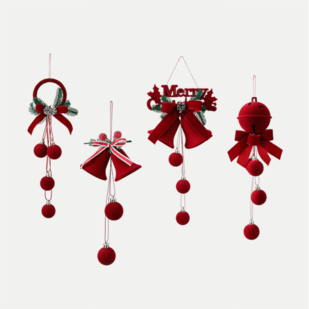 1 pieza de decoración navideña roja flocada para fiestas 2