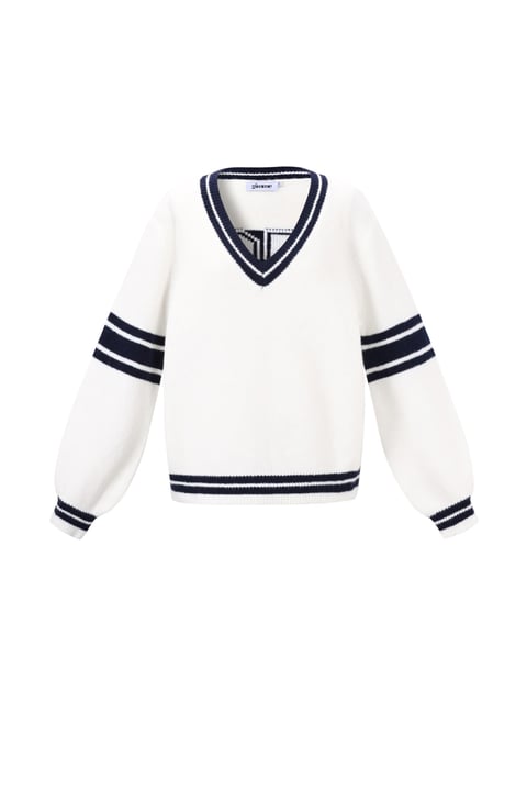 Maglione Donna Girocollo in Maglia Fibra di Poliestere Sportivo Righe Contrastanti 2