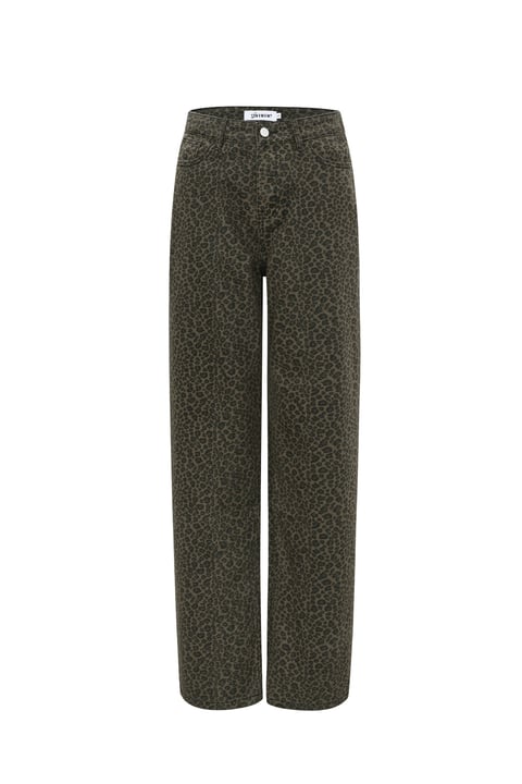 Woven Cotton Women's Straight Leg Pants Leopard Print Fall/Winter 2