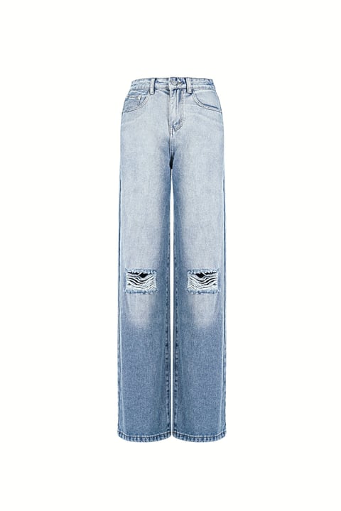 Cotton Woven Vrouwen Straight Leg Jeans Ripped 2