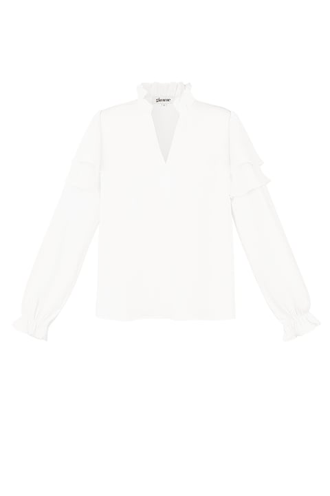 Polyester Women's Long Sleeve Top Ruffled V-Neck 2