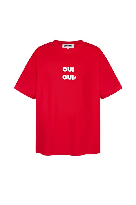 Baumwolle Damen T-Shirt Oversized OUI Print 2