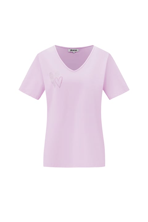 Coton T-Shirt Femme Col V Motif Cœur Brodé 2