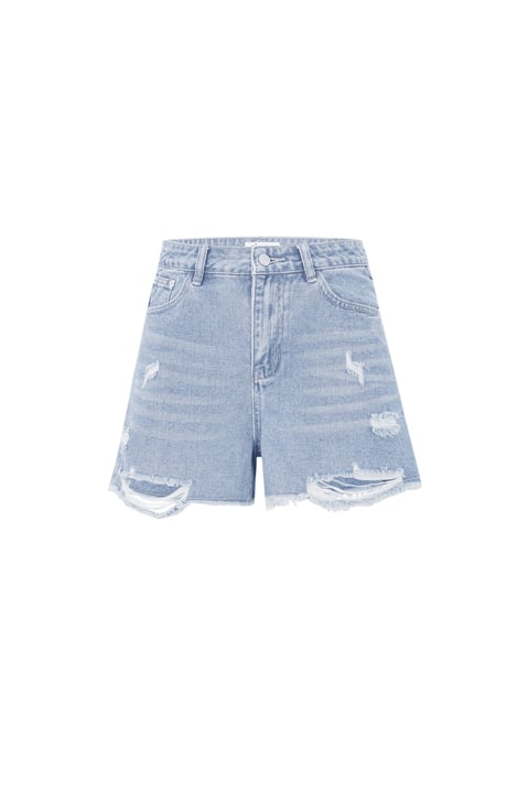 Denim Women's High-Waisted Shorts Distressed Frayed Hem 2