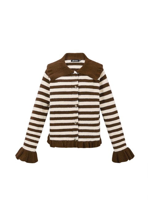 Knitted Polyester Fiber Women's Cardigan Casual Stripes 2