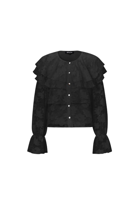 Woven Polyester Fiber Women's Blouse Elegant Floral Print Lace Panel 2