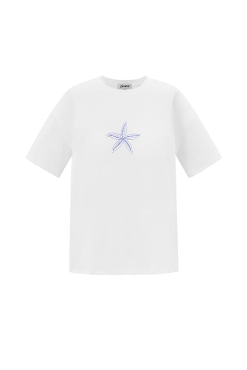 Cotton Women's T-shirt Casual Embroidered Starfish 2