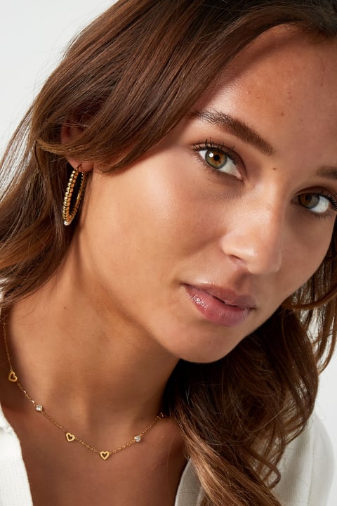 Collier avec breloques coeur et diamants - acier inoxydable