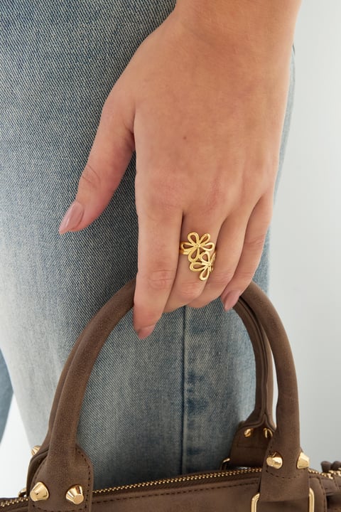 Anillos de acero inoxidable con diseño de flores, estilo casual, diario, sencillo, para mujer