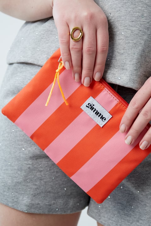 Düz tuvalet çantası büyük şerit - Turuncu pembe