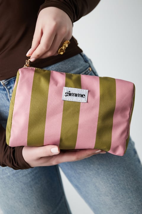 Make-up bag large stripes - Pink green