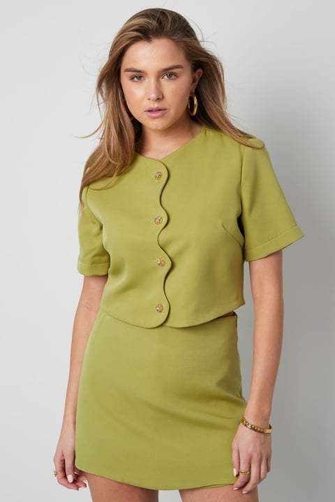 Top Manches Courtes Femme en Polyester Coupe Courte Fermeture à Boutons