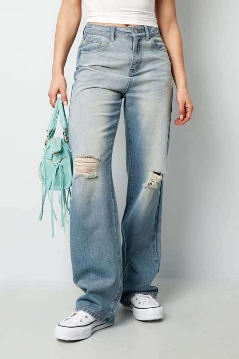 Cotton Woven Vrouwen Straight Leg Jeans Ripped