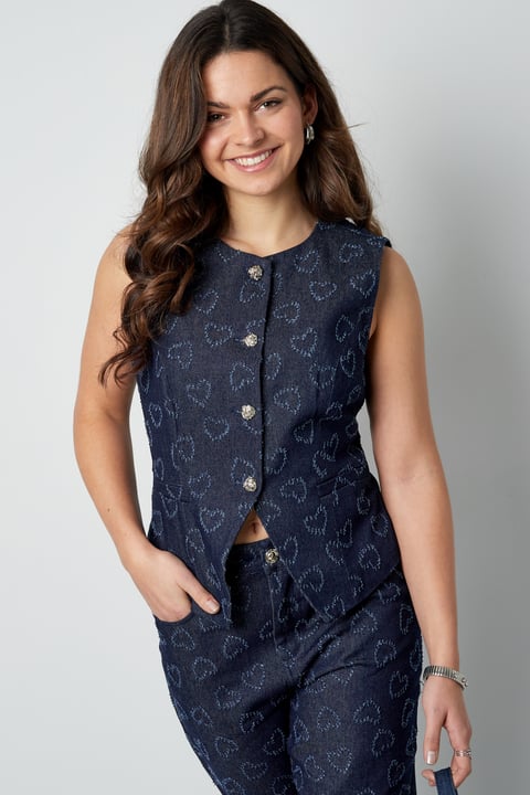 Katoen Vrouwen Mouwloze Top Hartpatroon Knopvoorkant