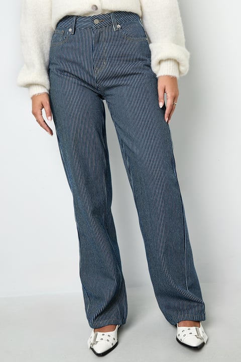 Woven Cotton Women's Straight Leg Pants Casual Stripes