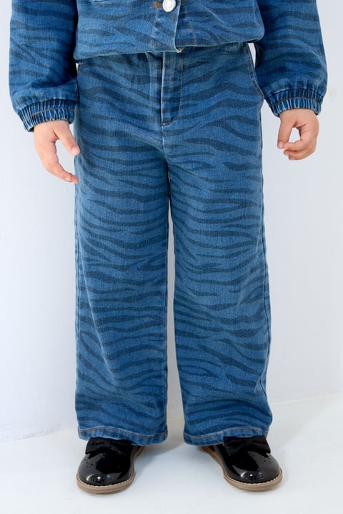 Cotton Denim Pants Casual Zebra Stripes