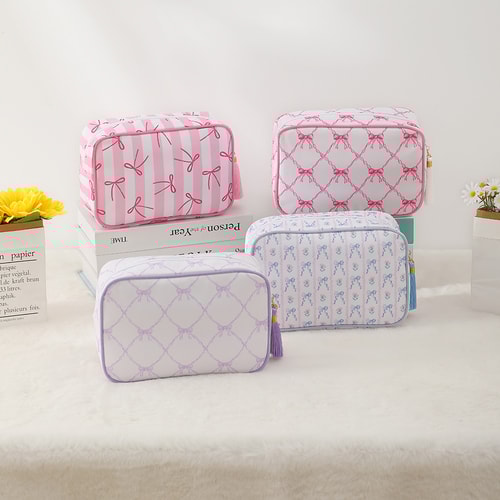 1 Piece  Cute Bow Knot Plaid  Women's Makeup Bags