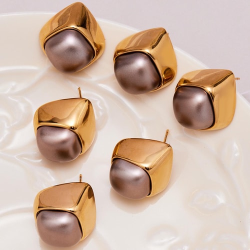 1 Pair Classic Rectangle Stainless Steel Gold Color Women's Stud Earrings