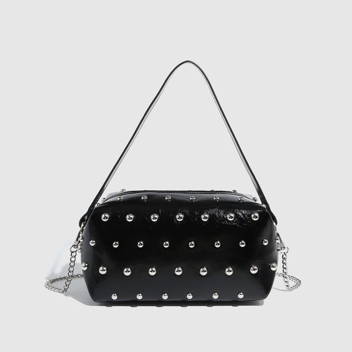 1 Stück einfache Hip-Pop/Rock-Einfarbige Nieten-PU-Damenhandtaschen h5Bild2